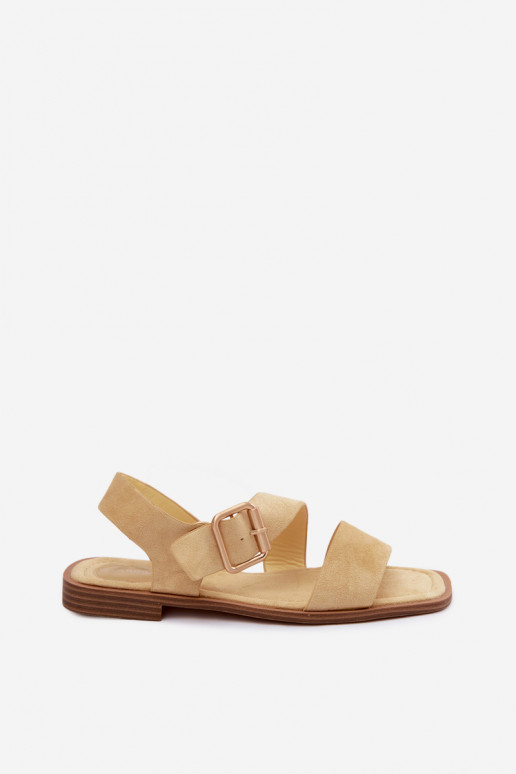 Damensandalen mit breiten Absätzen mit goldenen Schnallen gelbe Farbe Verissea