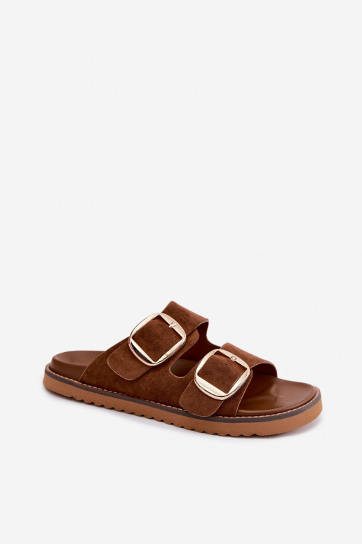 DamenhausschuheImitacji aus INildlederu goldene Farbe mit Schnallen braune Farbe Averia