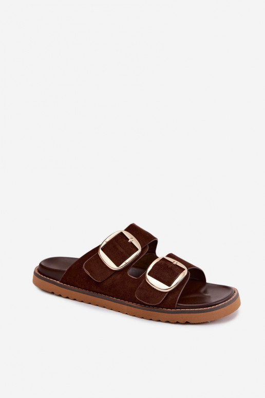 DamenhausschuheImitacji aus INildlederu goldene Farbe mit Schnallen CzekoladoZue Averia