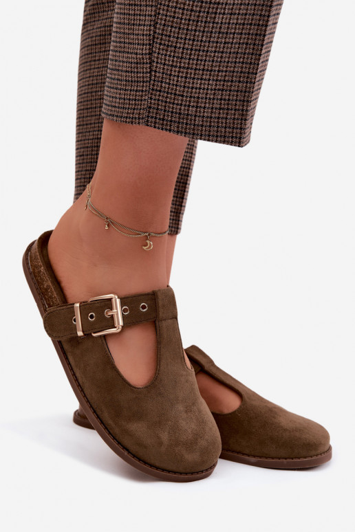 Damenhausschuhe MuleImitacji aus INildlederu Khaki-Farbe-Farbe Melvia