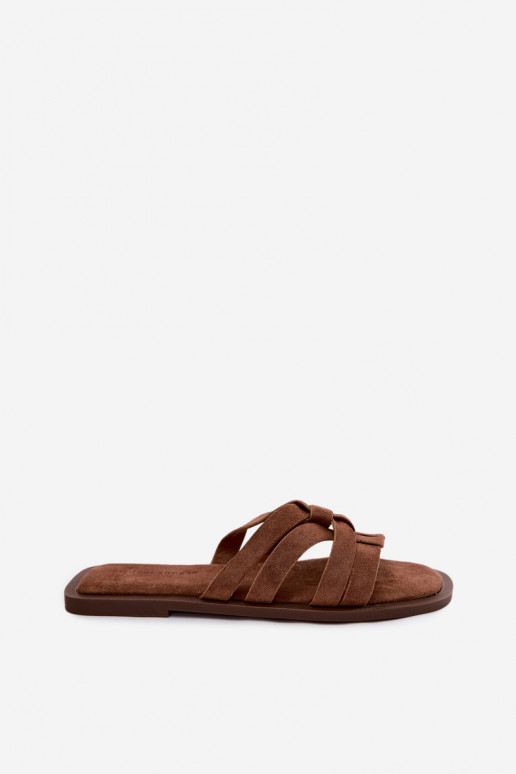 Hausschuhe FrauenZuohnung mit Streifen Imitacja aus INildlederu braune Farbe Calvia