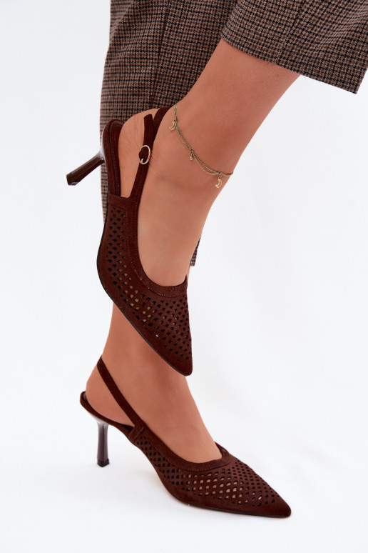 Durchbrochene Sandalen Feminin mit dünnen AbsätzenImitacji aus INildlederu CzekoladoZue Velvia