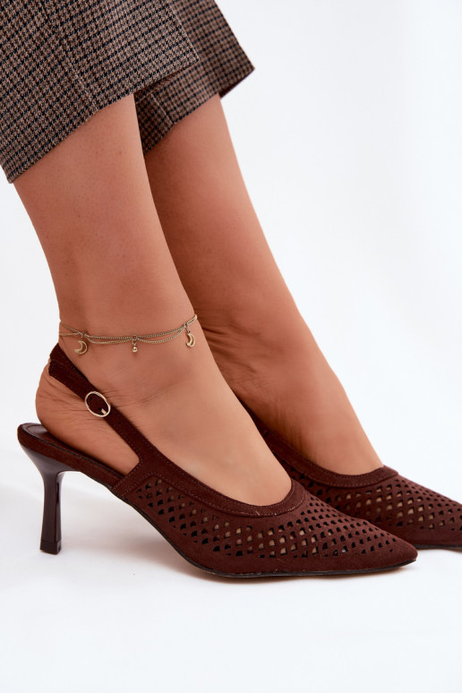 Durchbrochene Sandalen Feminin mit dünnen AbsätzenImitacji aus INildlederu CzekoladoZue Velvia