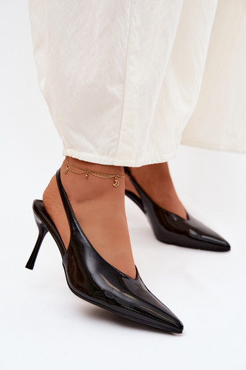Lackierte High Heels aus schwarzem Kunstleder Norvra 2