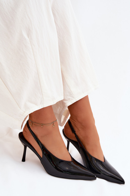 mit Lackeffekt hochhackige Schuhe Sandalen aus Öko-Leder schZuarze Farbe Norvra