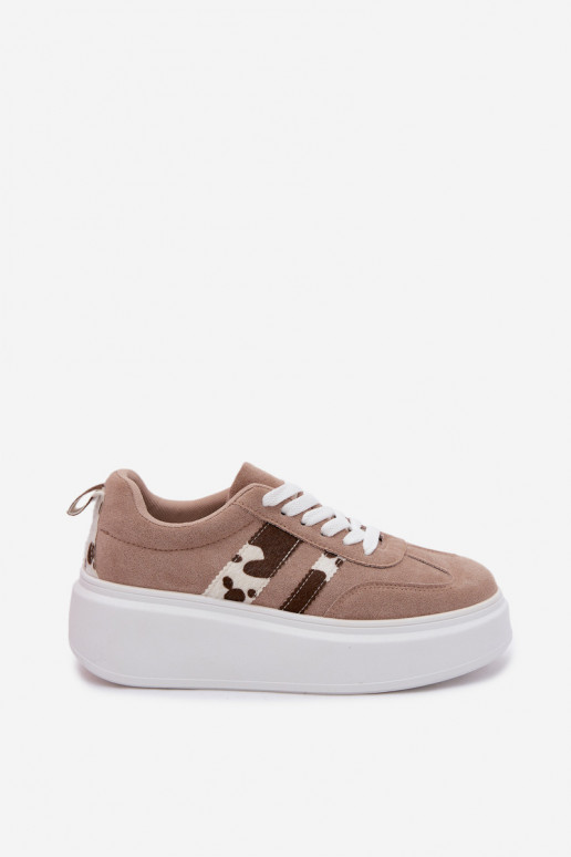 Sneakers Stilvollllschuhe Feminin mit einer PlattformImitacji aus INildlederu Łaty Beige Averin