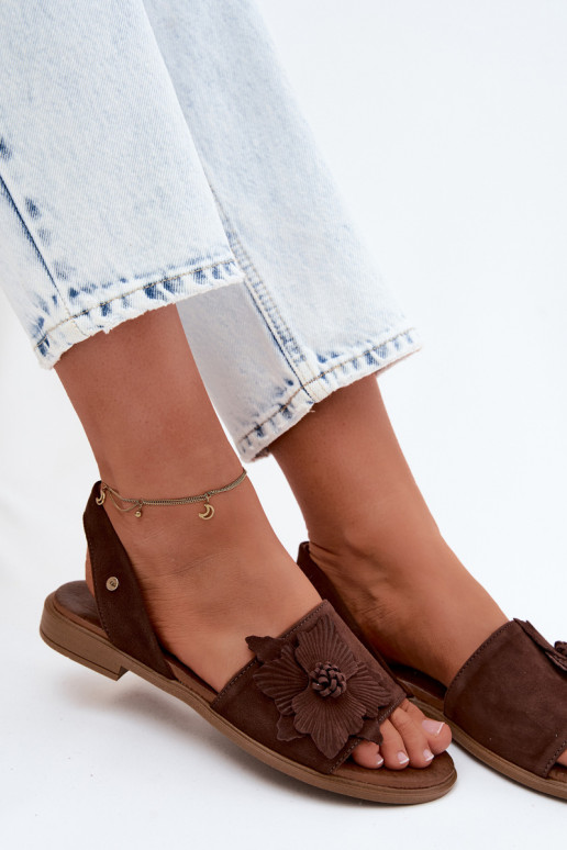 Haut INildledersandalen mit breiten Absätzen Mit Dekorationen Eine Blume Zazoo 407471 CzekoladoZue