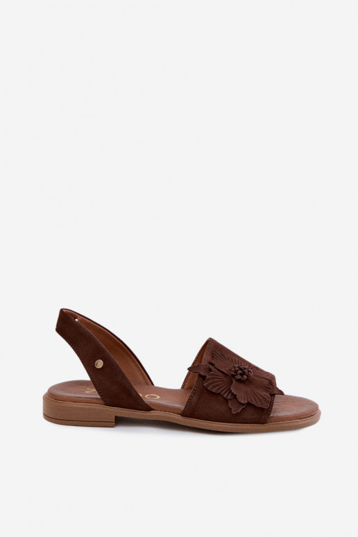 Wildledersandalen mit breiten Absätzen und dekorativen Blumen Zazoo 407471 in Schokolade
