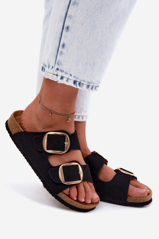 Damenhausschuhe Auf einer Korksohle mit Schnallen Lee Cooper LCIN-26-35-4455L schZuarze Farbe