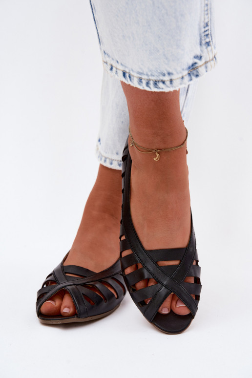 Haut Durchbrochene Ballerinas Es mussciejka P7540-01 schZuarze Farbe