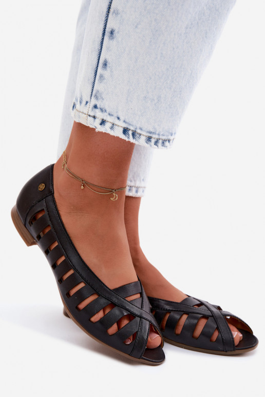 Haut Durchbrochene Ballerinas Es mussciejka P7540-01 schZuarze Farbe