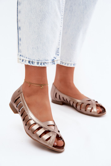 Haut Durchbrochene Ballerinas Es mussciejka P7540-25 goldene Farbe