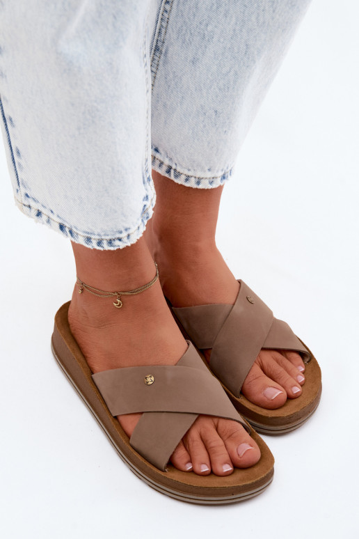 Haut INildleder-Hausschuhe für Damen Es mussciejka P7504-04 Beige