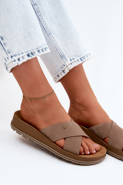 Haut INildleder-Hausschuhe für Damen Es mussciejka P7504-04 Beige