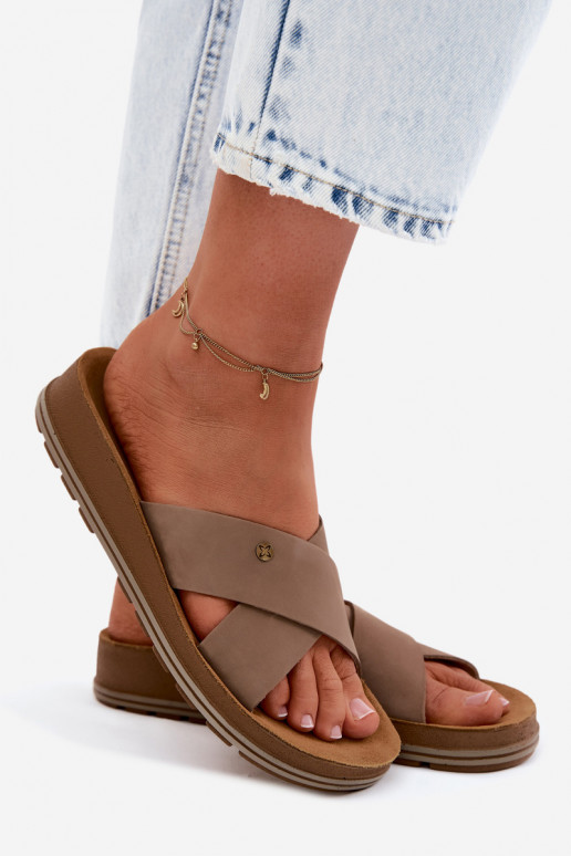 Faux-Suede Damenpantoletten Tai turiciejka P7504-04 sandfarben