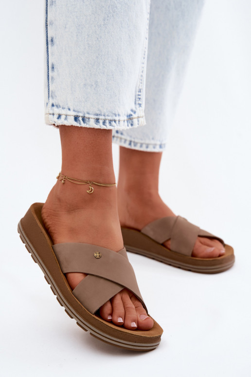 Faux-Suede Damenpantoletten Tai turiciejka P7504-04 sandfarben