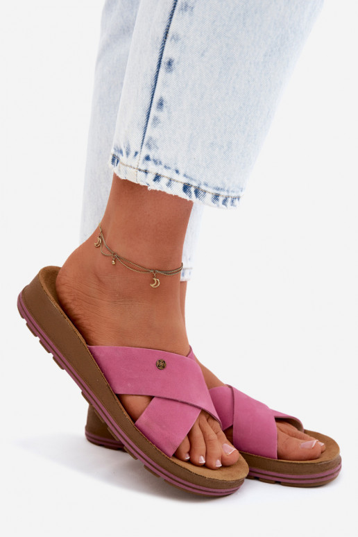 Faux-Suede Damenpantoletten Tai turiciejka P7504-15 rosa