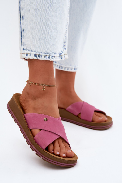 Faux-Suede Damenpantoletten Tai turiciejka P7504-15 rosa