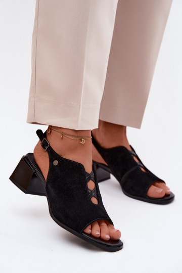 Sandalen mit Kunstveloursleder-Absätzen Tai turiciejka K7521-01 schwarz