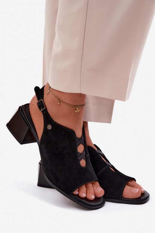 Sandalen mit Kunstveloursleder-Absätzen Tai turiciejka K7521-01 schwarz
