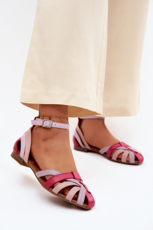 Damen-Sandalen mit breiten Absätzen und Riemen Tai turiciejka P7539-15 rosa-lila