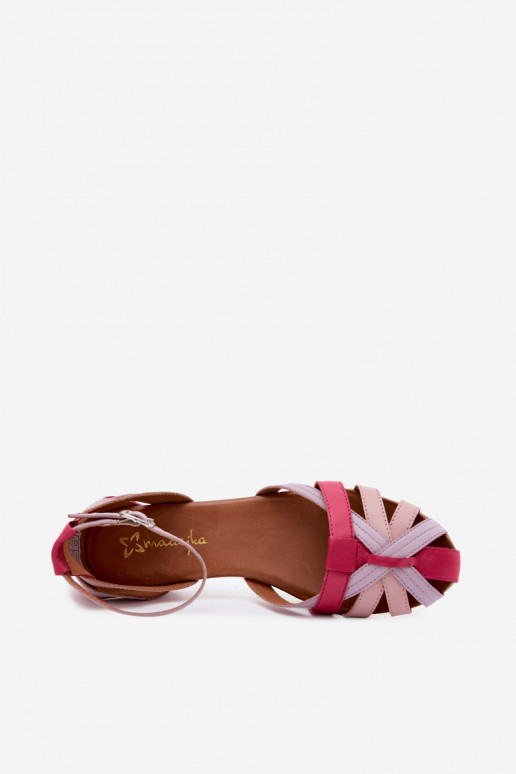 Damen-Sandalen mit breiten Absätzen und Riemen Tai turiciejka P7539-15 rosa-lila