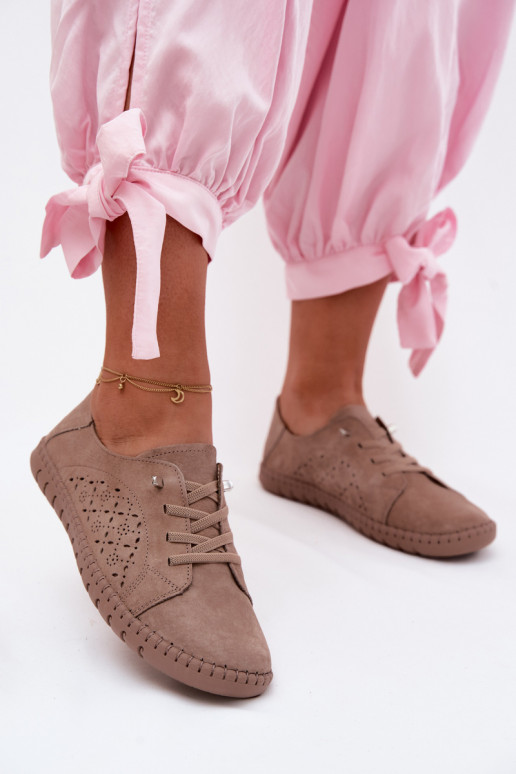 mit durchbrochenen Elementen SchuheErmöglichtturalnego aus INildlederu Beige Flaria