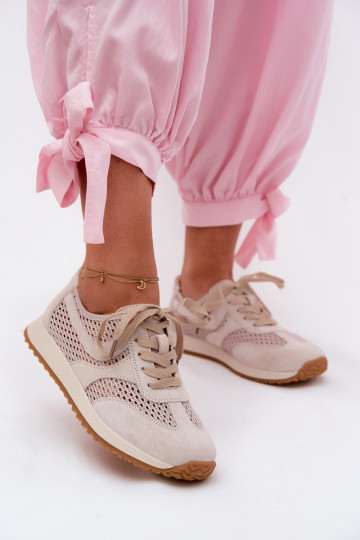 Sportschuhe mit Durchbrüchen aus Kunstwildleder in elfenbeinfarbener Gelina