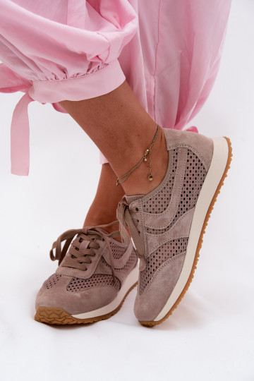 Sportschuhe mit Durchbrüchen aus Kunstwildleder in sandfarbener Gelina 2
