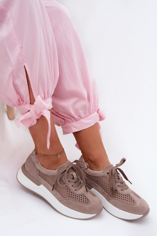 Haut aus INildleder Sneakers Stilvollllschuhe mit einer Plattform Beige Norisa