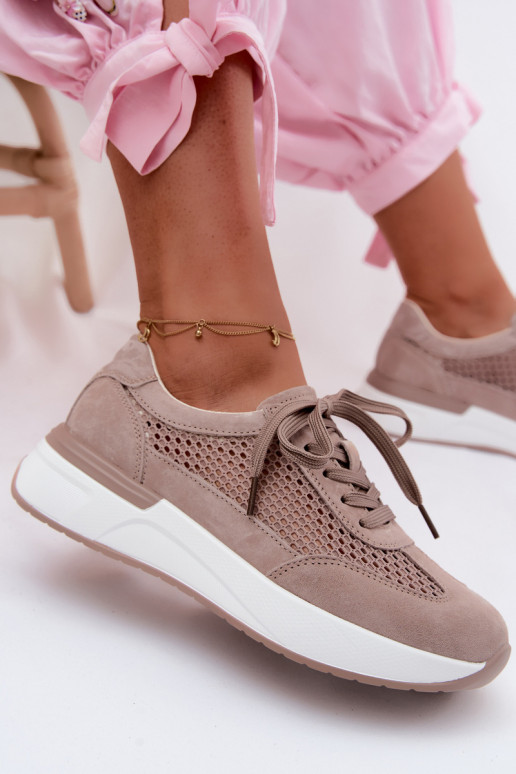 Haut aus INildleder Sneakers Stilvollllschuhe mit einer Plattform Beige Norisa