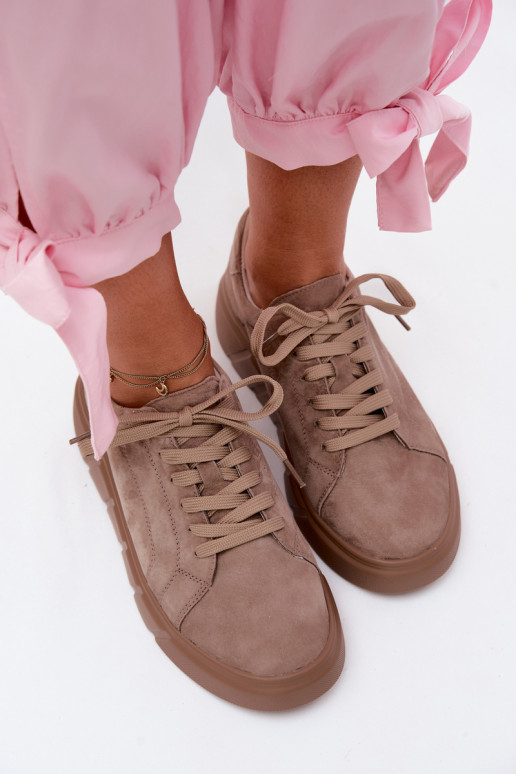 Haut aus INildleder Sneakers Stilvollllschuhe Feminin mit einer Plattform Beige Danida