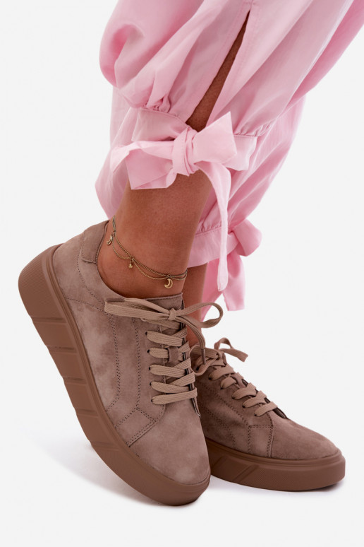 Haut aus INildleder Sneakers Stilvollllschuhe Feminin mit einer Plattform Beige Danida