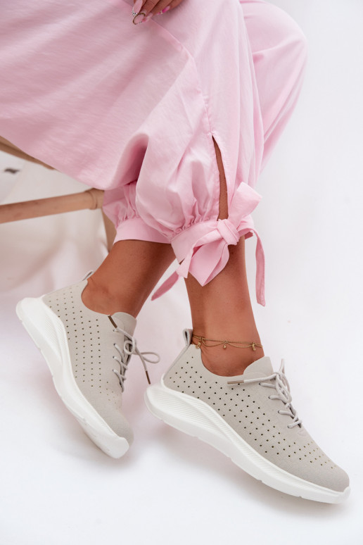 Damen sportliche Schnürschuhe in grauer Farbe Heressa