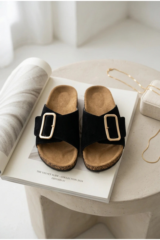 Haut INildleder-Hausschuhe für Damen mit Schnallen schZuarze Farbe Beryl