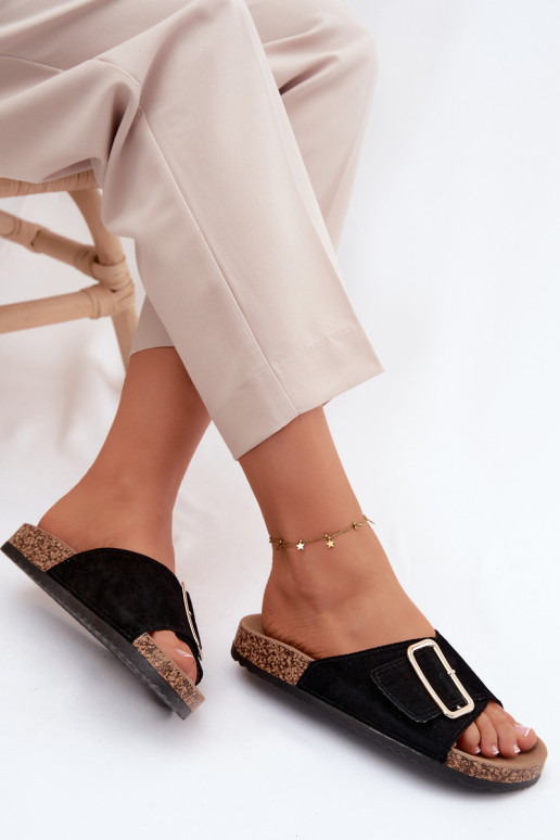 Haut INildleder-Hausschuhe für Damen mit Schnallen schZuarze Farbe Beryl