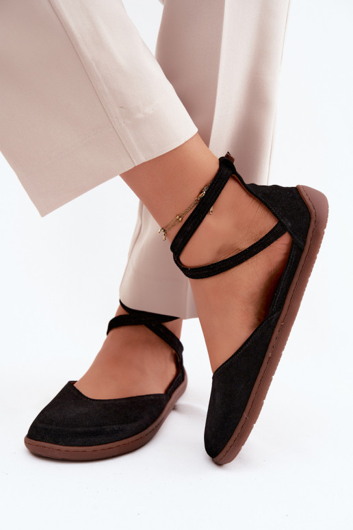 Faux-Suede Damen Ballerinas mit Riemchen in schwarzer Ausführung Zazoo 320