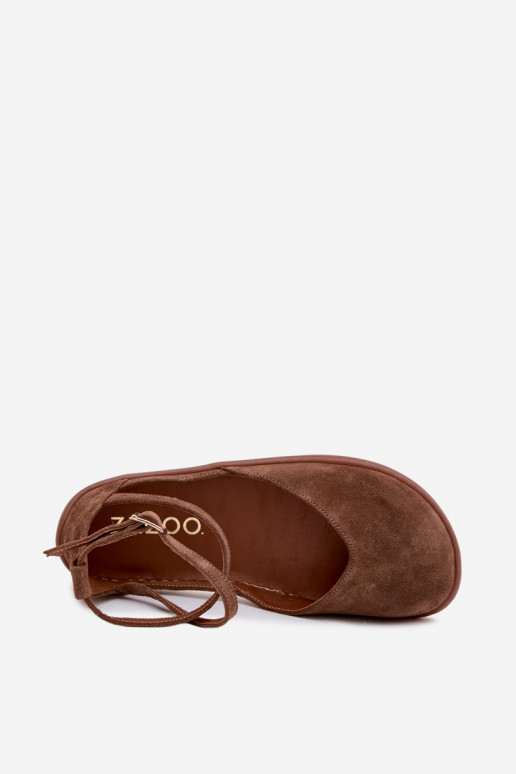 Faux-Suede Damen Ballerinas mit Riemchen in brauner Ausführung Zazoo 320