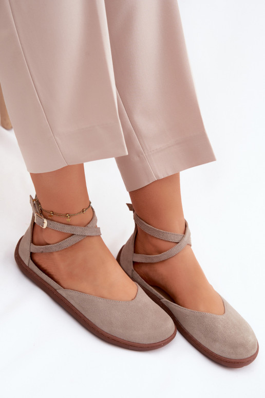 Ballerinas aus INildleder Feminin Barefoot mit Streifen Zazoo 320 Cappuccino-Farbe