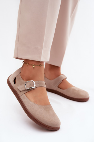 Haut Ballerinas aus INildleder Barefoot mit Riemen Zazoo N1319 Beige 2