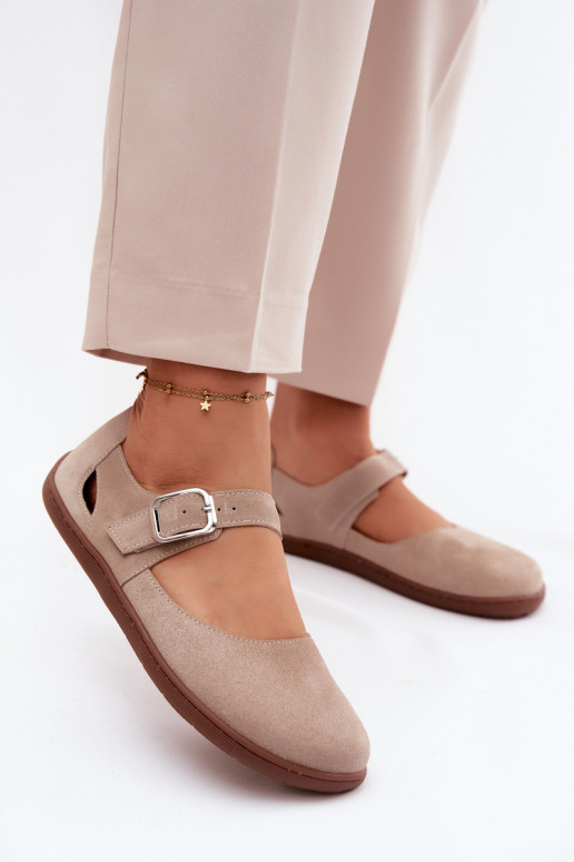 Haut Ballerinas aus INildleder Barefoot mit Riemen Zazoo N1319 Beige