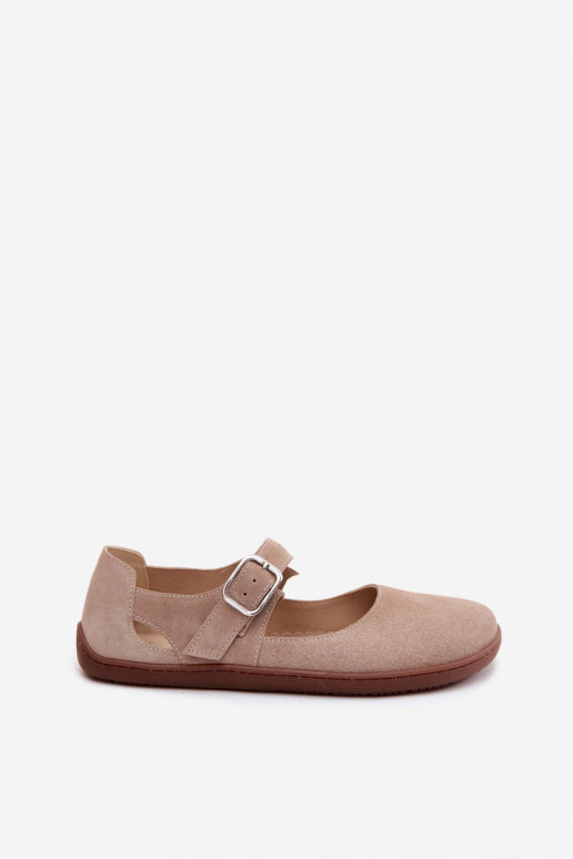 Haut Ballerinas aus INildleder Barefoot mit Riemen Zazoo N1319 Beige