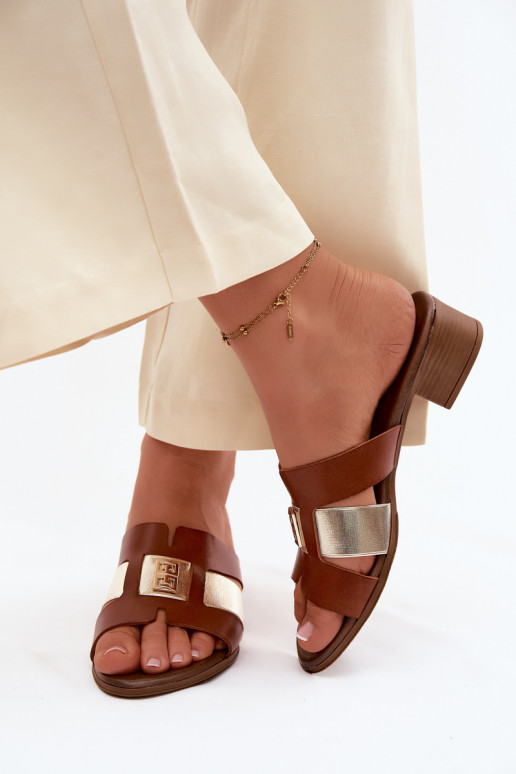 Lederhausschuhe Feminin mit Absätzen Zazoo 40517 braune Farbe