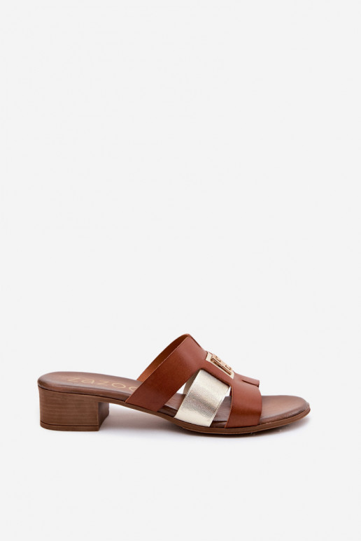 Lederhausschuhe Feminin mit Absätzen Zazoo 40517 braune Farbe