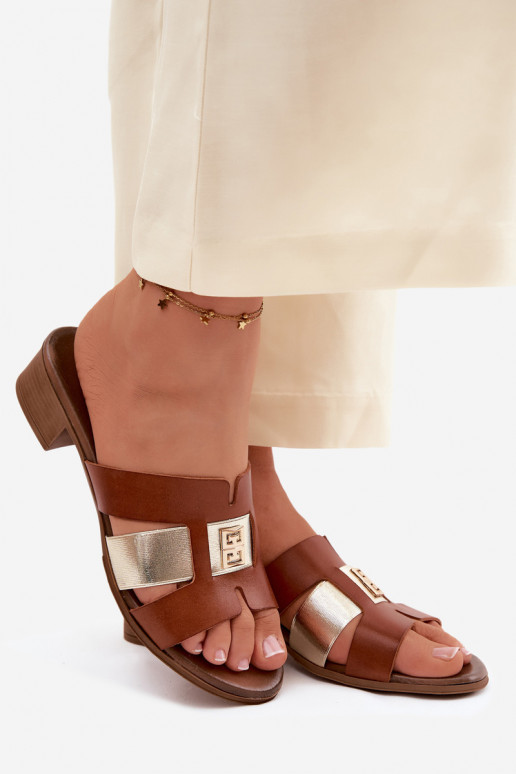 Leder Damen Hausschuhe mit Absätzen in brauner Ausführung Zazoo 40517