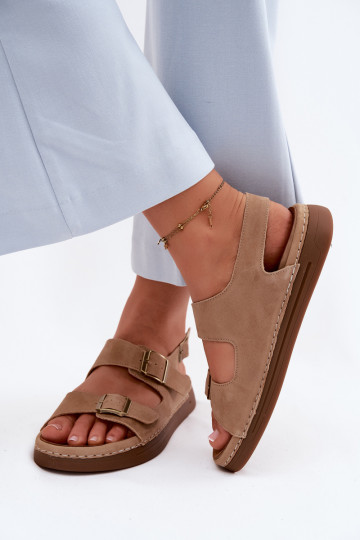 Haut INildledersandalen für Damen mit Schnallen Vinceza 79620 braune Farbe