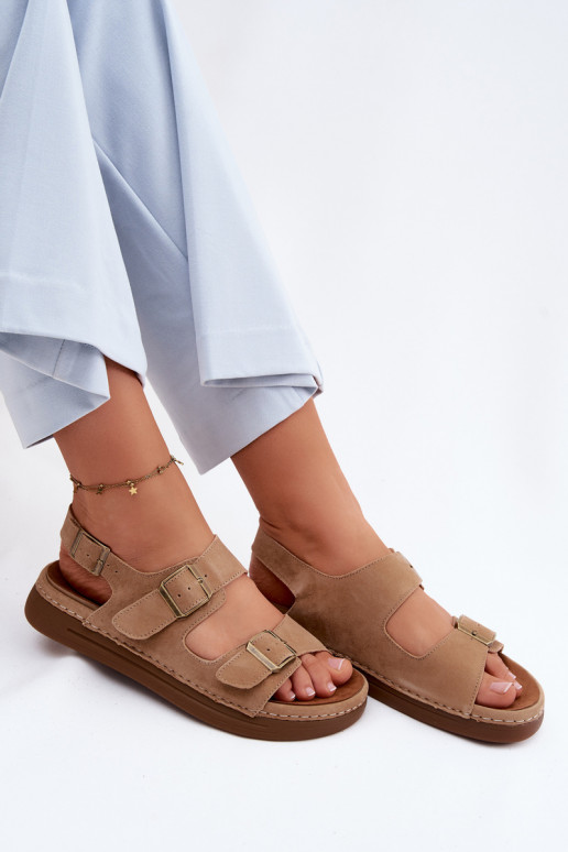 Haut INildledersandalen für Damen mit Schnallen Vinceza 79620 braune Farbe