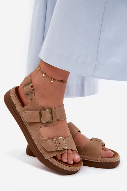 Haut INildledersandalen für Damen mit Schnallen Vinceza 79620 braune Farbe