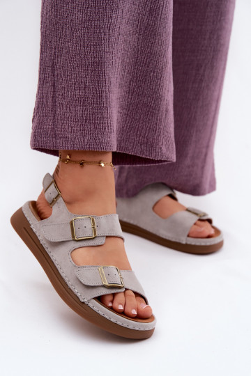 Graue Kunstveloursleder Damen-Sandalen mit Schnallen Vinceza 79620 2