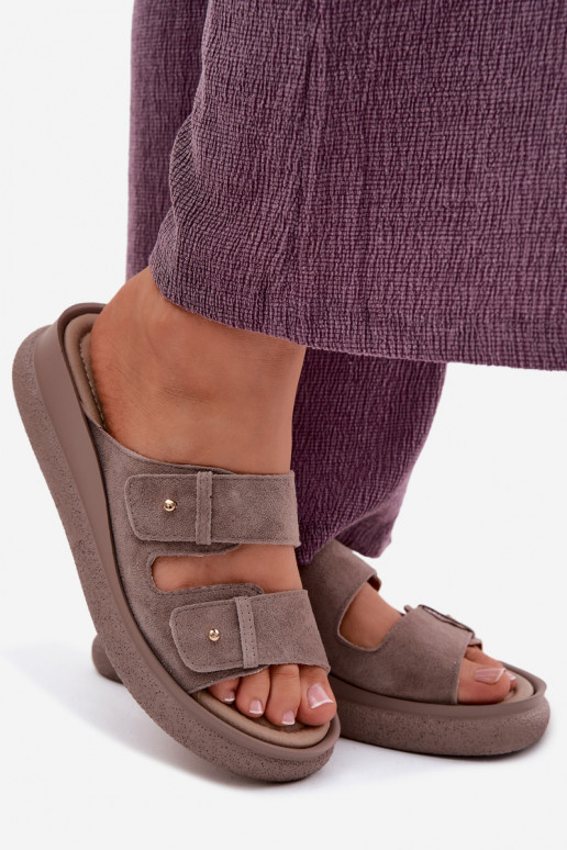 Haut INildleder-Hausschuhe für Damen mit einer Plattform Vinceza 66916 Beige